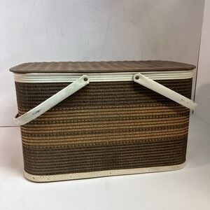 W C Redmond picnic basket,retro 50's wood and wicker basket,solid construction